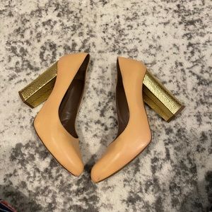 MARNI Tan and Gold leather Block Heels 39